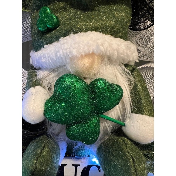 Handmade St. Patrick’s Day Lucky and Gnome it Ribbon Prelit Wreath 22 in LED W15 - Picture 11 of 12
